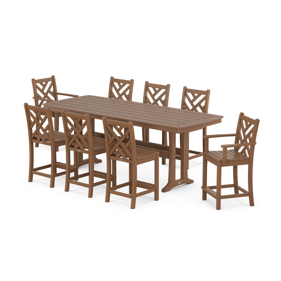 POLYWOOD Chippendale 9-Piece Counter Set with Trestle Legs in Teak