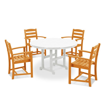 POLYWOOD La Casa Café 5-Piece Round Farmhouse Dining Set in Tangerine / White