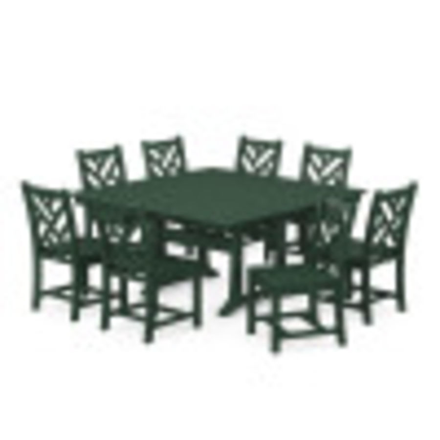 POLYWOOD Chippendale 9-Piece Nautical Trestle Dining Set in Green