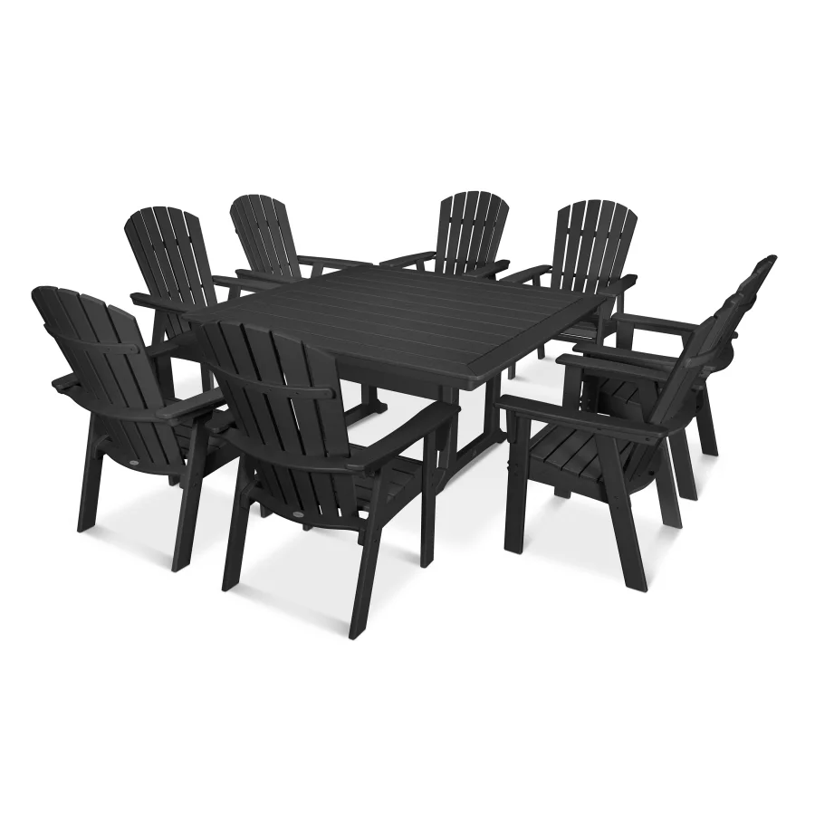 POLYWOOD Nautical Adirondack 9-Piece Trestle Dining Set in Black