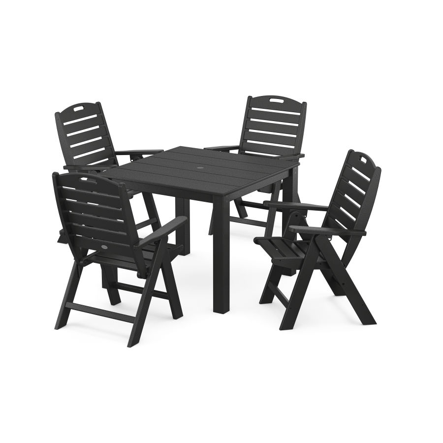POLYWOOD Nautical Folding Highback Chair 5-Piece Parsons Dining Set in Black