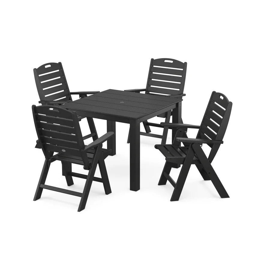 POLYWOOD Nautical Folding Highback Chair 5-Piece Parsons Dining Set in Black