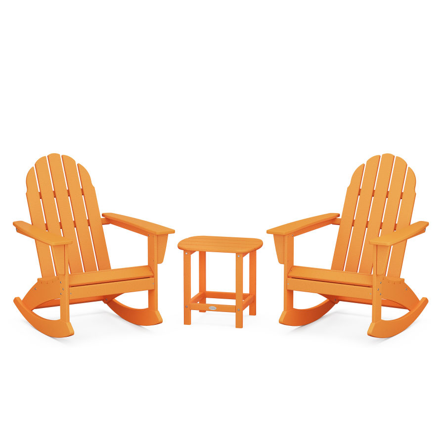 POLYWOOD Vineyard 3-Piece Adirondack Rocking Chair Set with South Beach 18" Side Table in Tangerine