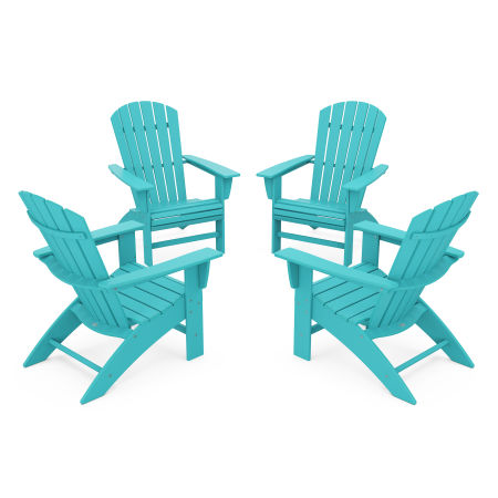 POLYWOOD 4-Piece Nautical Curveback Adirondack Chair Conversation Set in Aruba