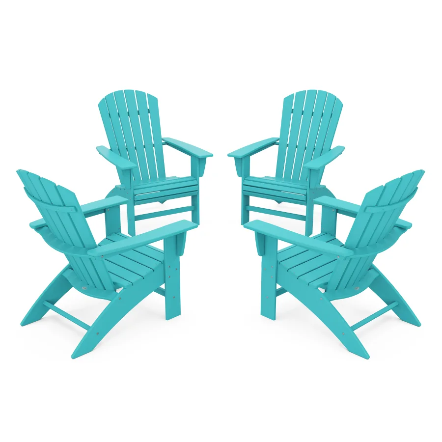 POLYWOOD 4-Piece Nautical Curveback Adirondack Chair Conversation Set in Aruba