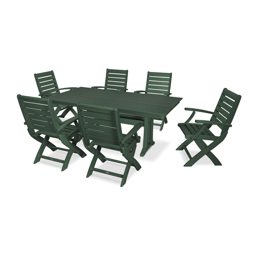 POLYWOOD Signature 7 Piece Folding Chair Dining Set in Green