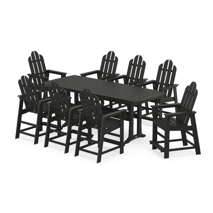 POLYWOOD Long Island 9-Piece Counter Set with Trestle Legs in Black