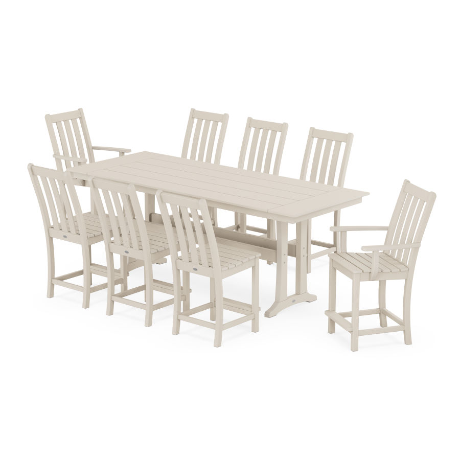POLYWOOD Vineyard 9-Piece Farmhouse Counter Set with Trestle Legs in Sand