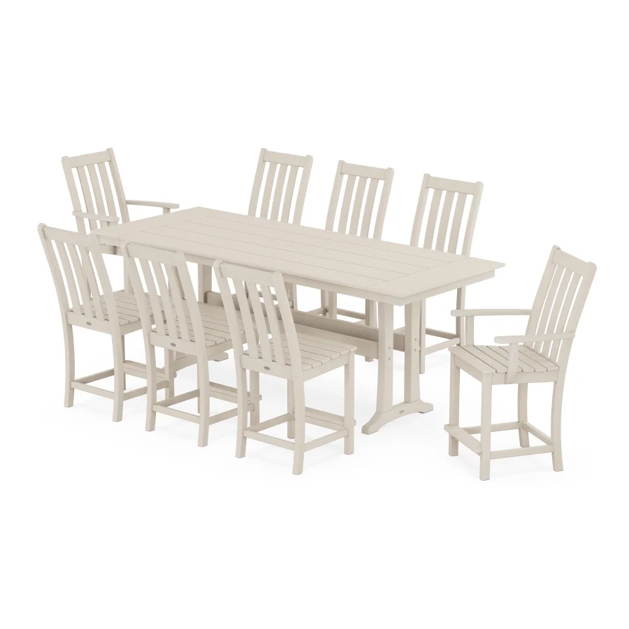 POLYWOOD Vineyard 9-Piece Farmhouse Counter Set with Trestle Legs in Sand