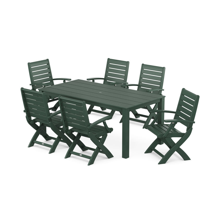 POLYWOOD Signature Folding Chair 7-Piece Parsons Dining Set in Green