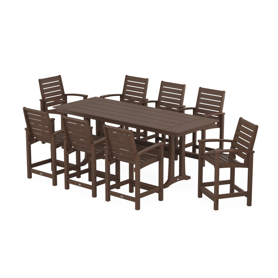 POLYWOOD Signature 9-Piece Farmhouse Counter Set with Trestle Legs in Mahogany