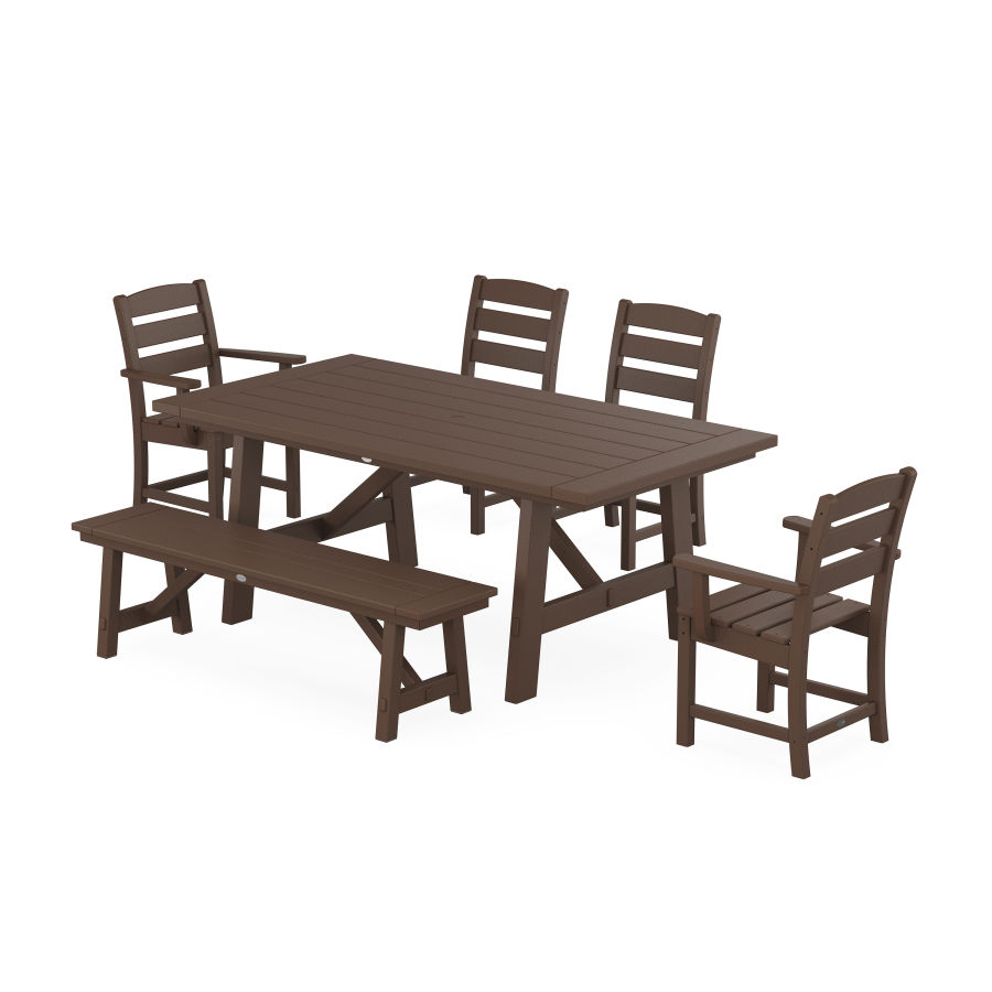 POLYWOOD Lakeside 6-Piece Rustic Farmhouse Dining Set With Trestle Legs in Mahogany