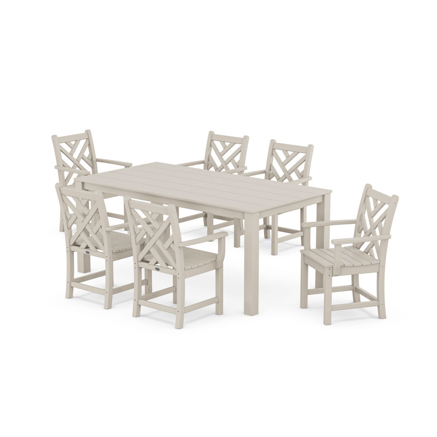 POLYWOOD Chippendale Arm Chair 7-Piece Parsons Dining Set in Sand