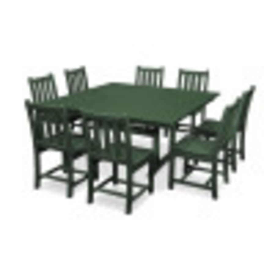 POLYWOOD Traditional Garden 9-Piece Farmhouse Dining Set in Green