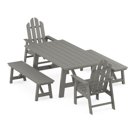 POLYWOOD Long Island 5-Piece Rustic Farmhouse Dining Set With Benches