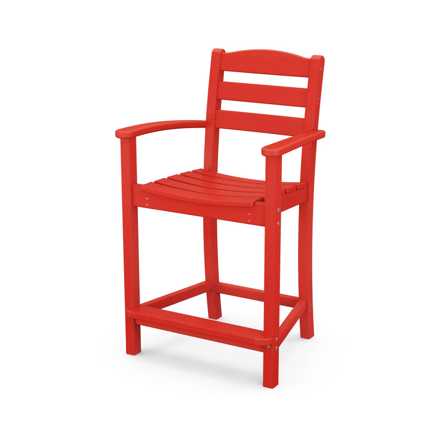 POLYWOOD La Casa Café Counter Arm Chair in Sunset Red