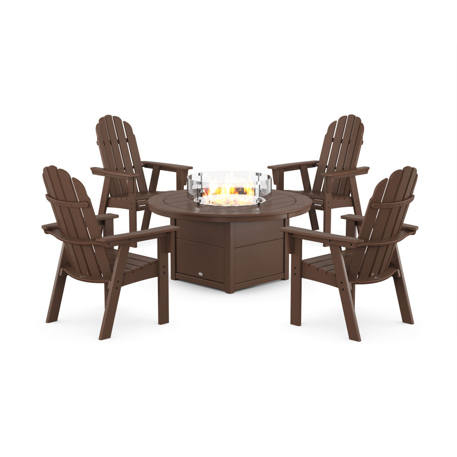 POLYWOOD Vineyard 4-Piece Curveback Upright Adirondack Conversation Set with Fire Pit Table in Mahogany