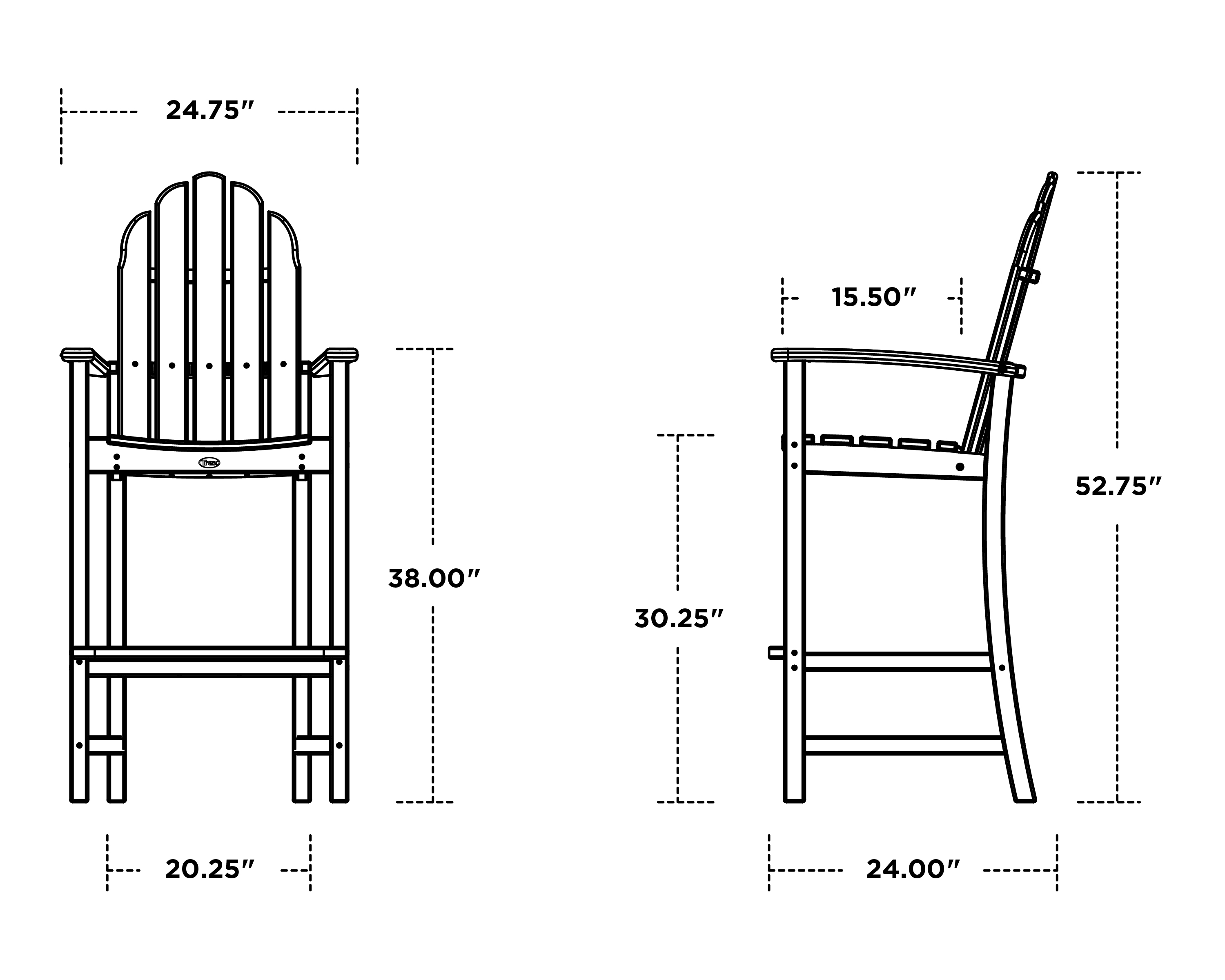 Dimensions for Cape Cod Adirondack Bar Chair