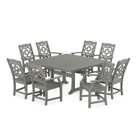 Chinoiserie 9-Piece Square Dining Set with Trestle Legs