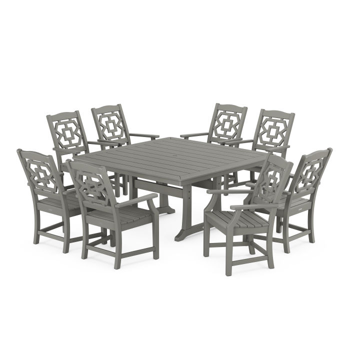 POLYWOOD Chinoiserie 9-Piece Square Dining Set with Trestle Legs