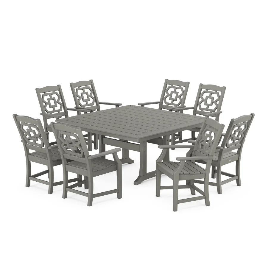 POLYWOOD Chinoiserie 9-Piece Square Dining Set with Trestle Legs