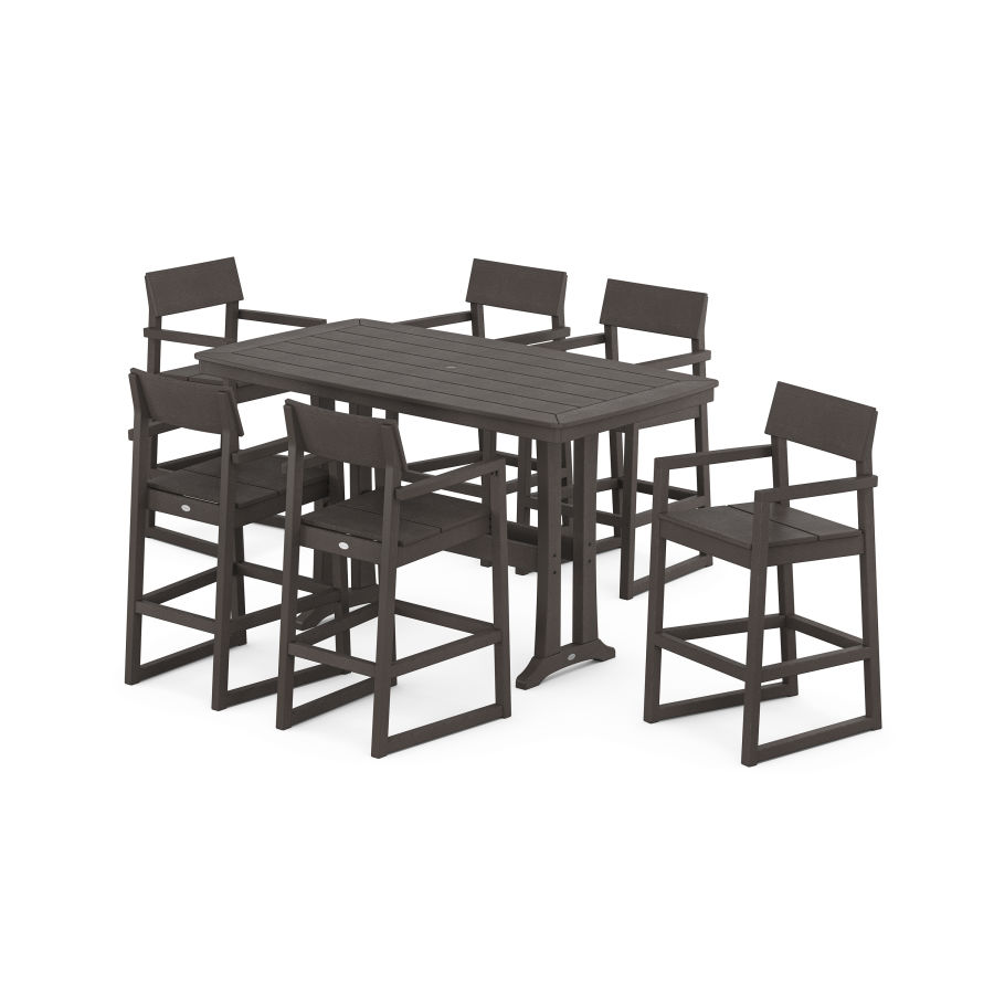 POLYWOOD EDGE Arm Chair 7-Piece Bar Set with Trestle Legs in Vintage Finish