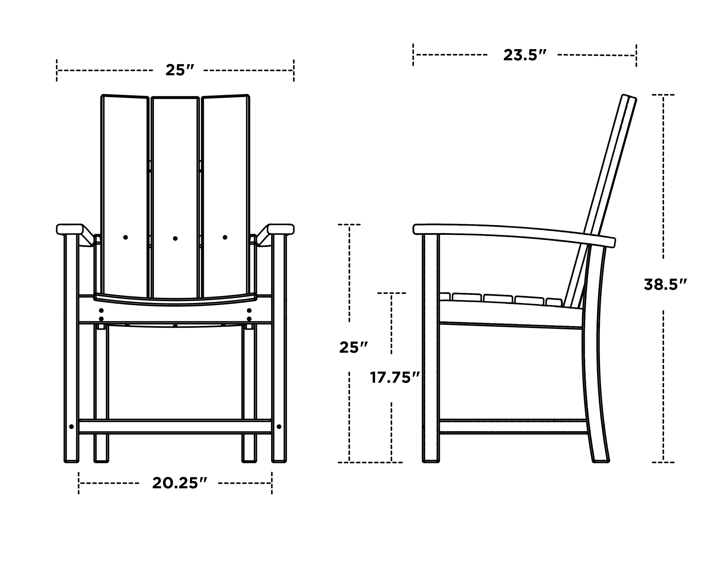 Dimensions for Modern Adirondack Dining Chair