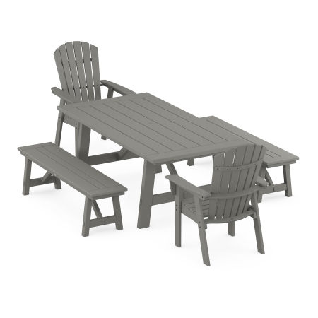Nautical Curveback Adirondack 5-Piece Rustic Farmhouse Dining Set With Benches