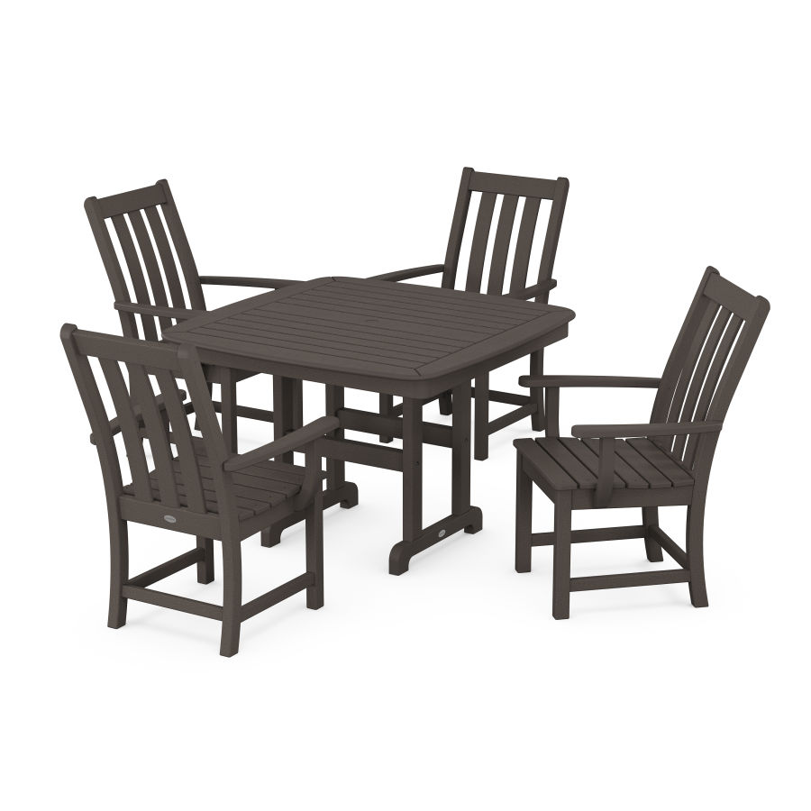 POLYWOOD Vineyard 5-Piece Dining Set with Trestle Legs in Vintage Coffee