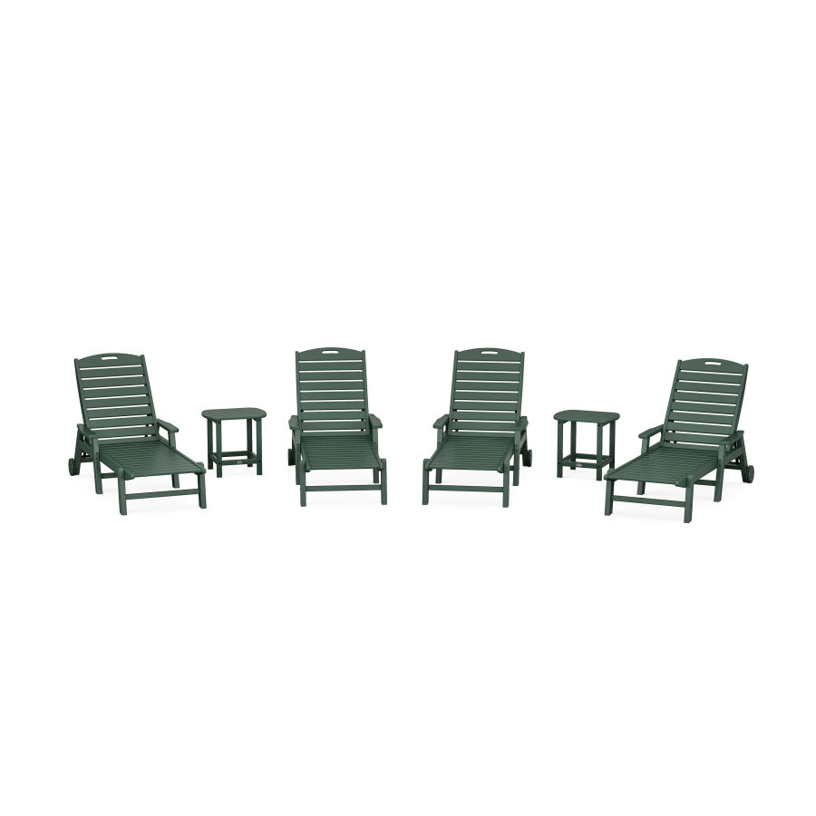 POLYWOOD Nautical Chaise 6-Piece Set with Arms & Wheels in Green