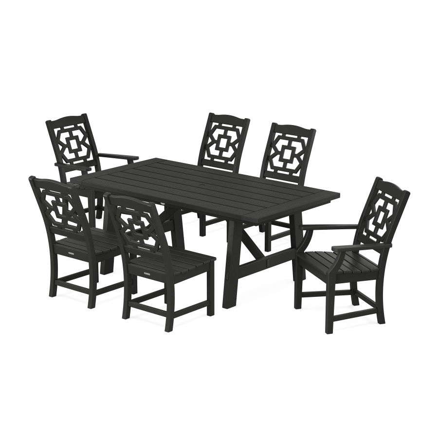 POLYWOOD Chinoiserie 7-Piece Rustic Farmhouse Dining Set in Black