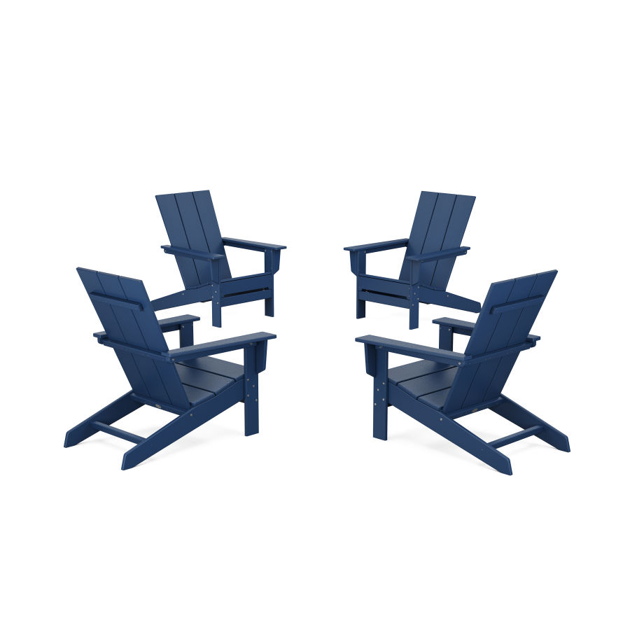 POLYWOOD 4-Piece Modern Studio Adirondack Chair Conversation Set in Navy