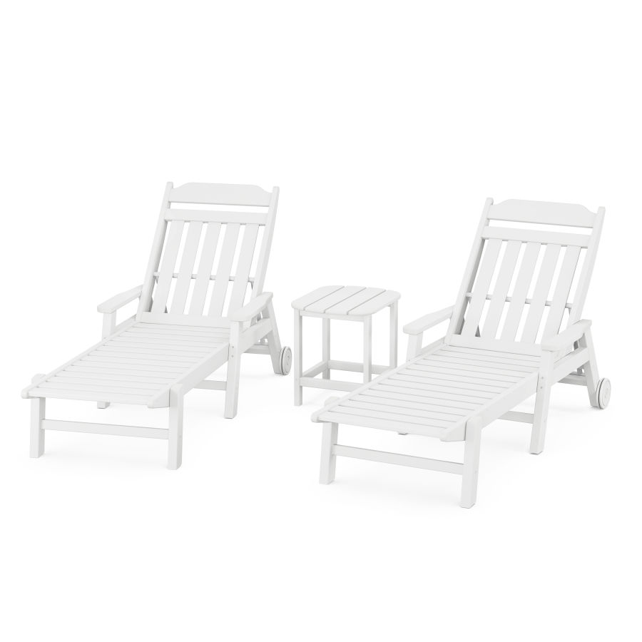 POLYWOOD Country Living 3-Piece Chaise Set with Arms and Wheels in White