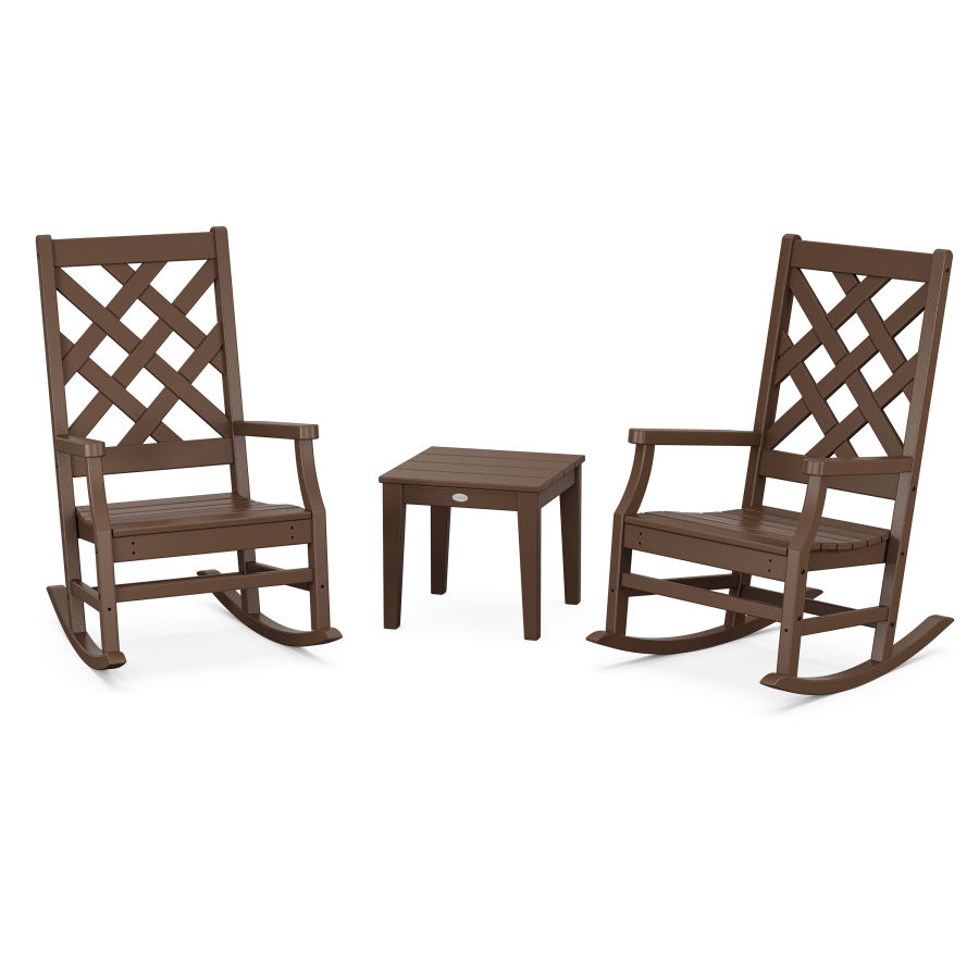 POLYWOOD Wovendale 3-Piece Rocking Chair Set in Mahogany