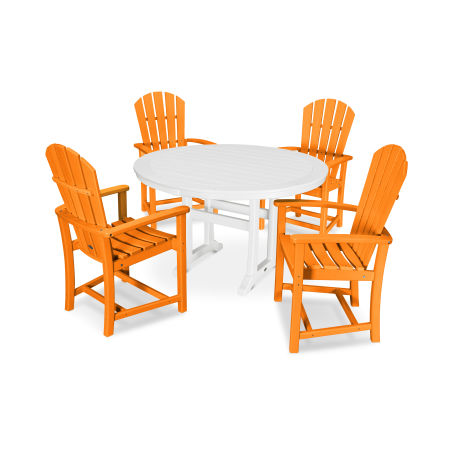 5 Piece Palm Coast Dining Set in Tangerine / White