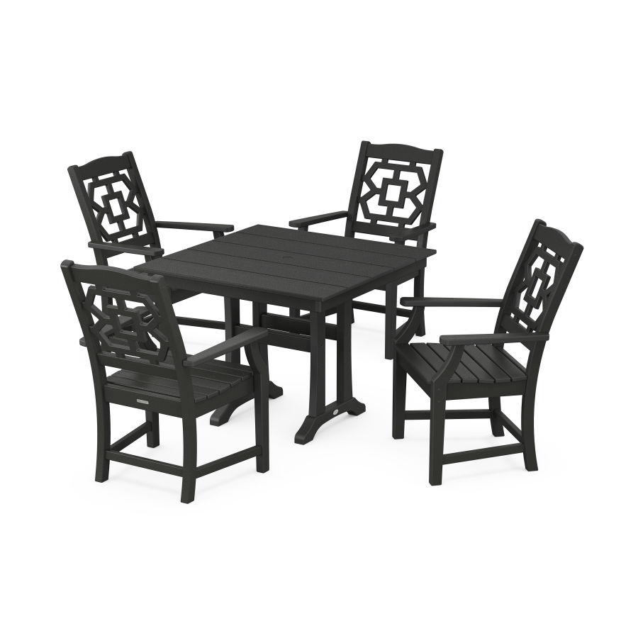 POLYWOOD Chinoiserie 5-Piece Farmhouse Dining Set with Trestle Legs in Black