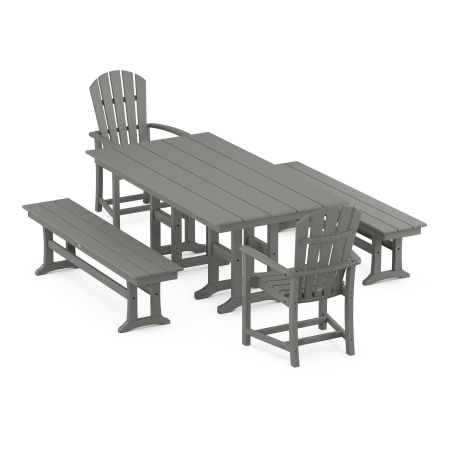 POLYWOOD Palm Coast 5-Piece Farmhouse Dining Set with Benches