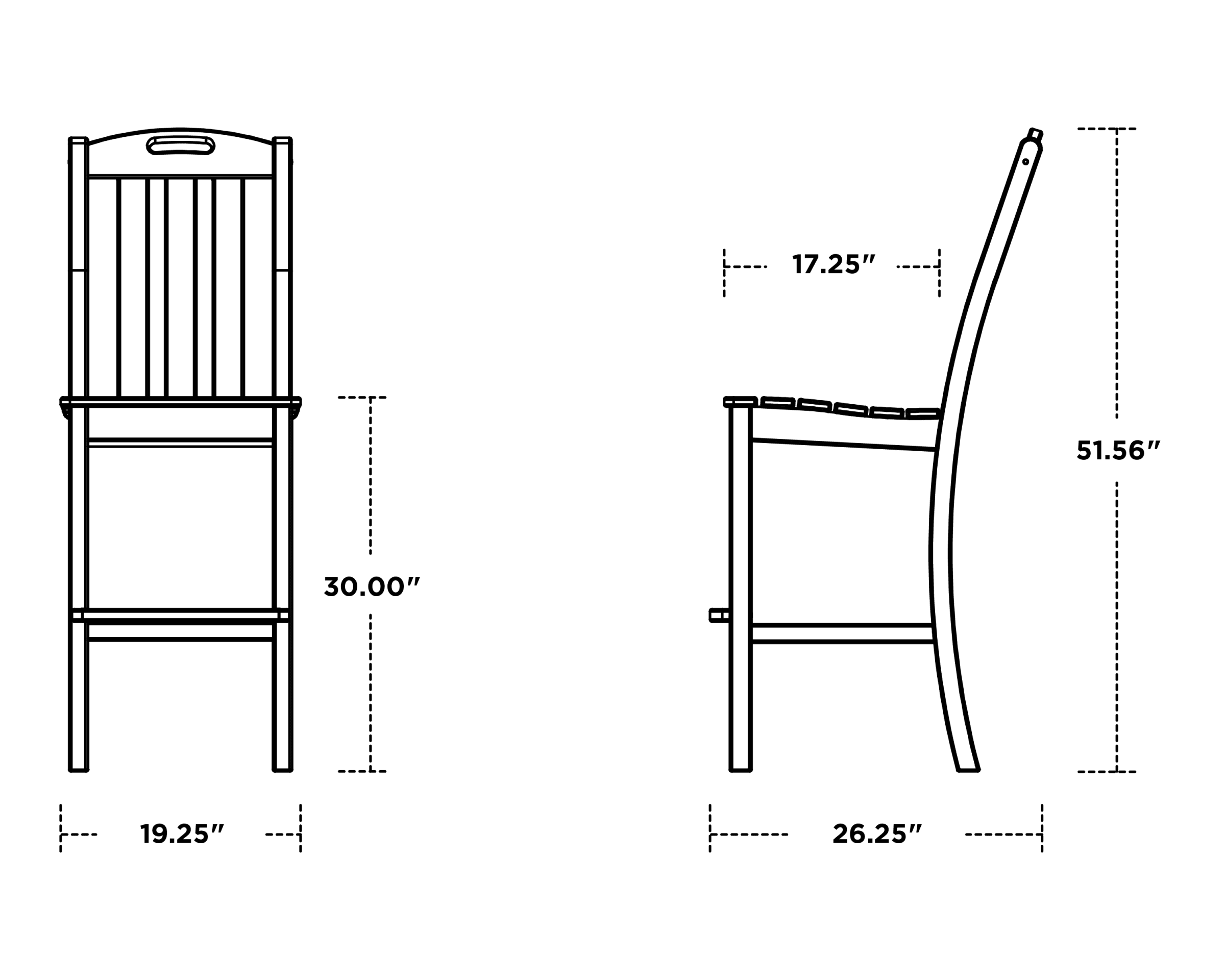 Dimensions for Yacht Club Bar Side Chair