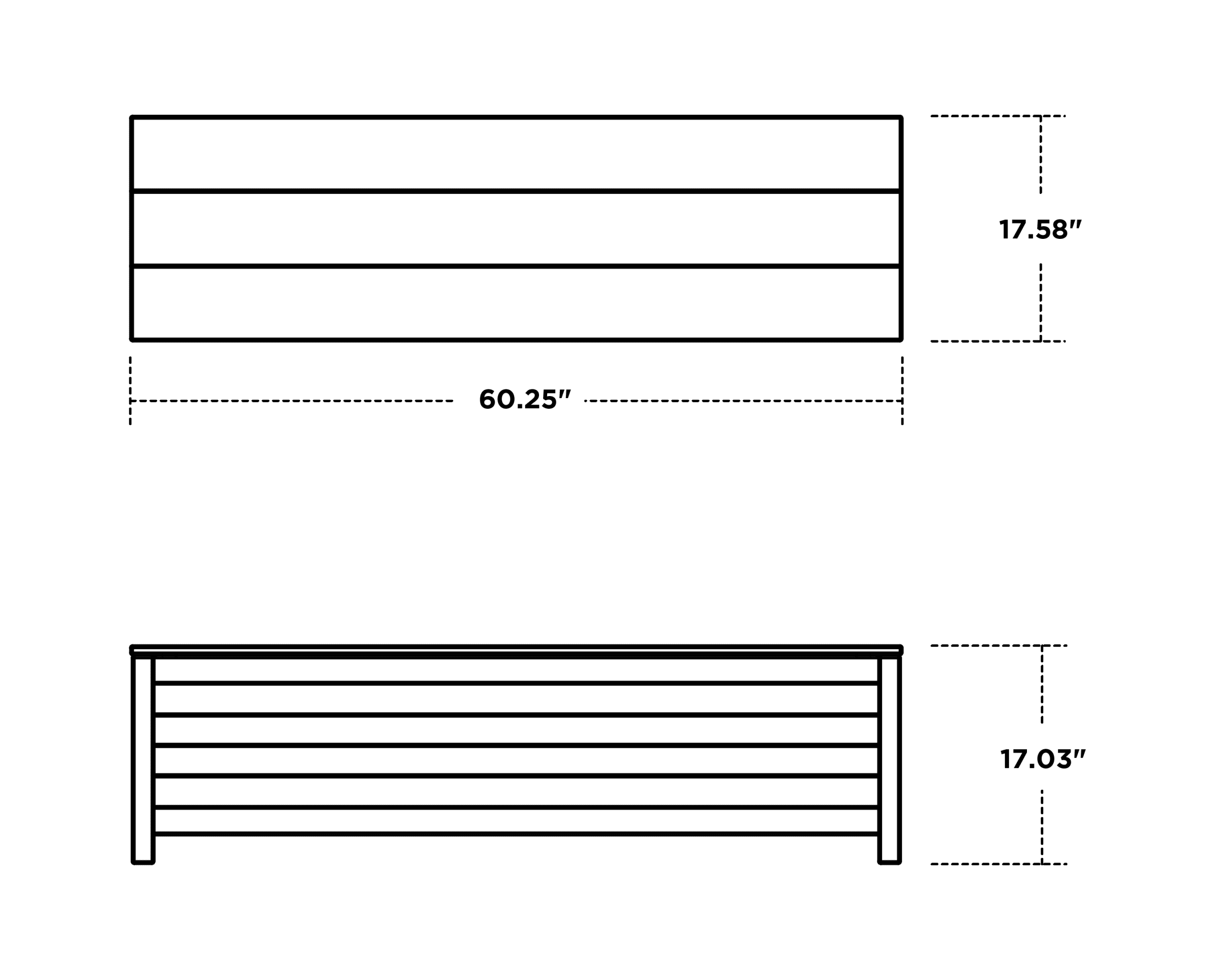Dimensions for Nautical 60" Storage Bench