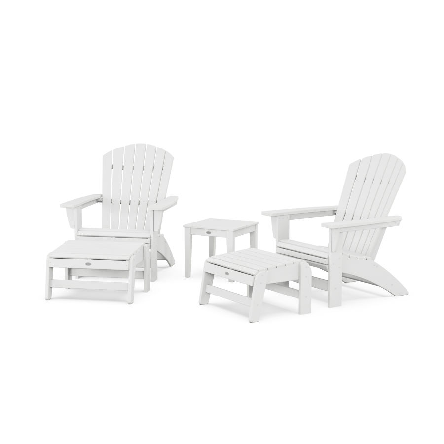POLYWOOD 5-Piece Nautical Grand Adirondack Set with Ottomans and Side Table in White