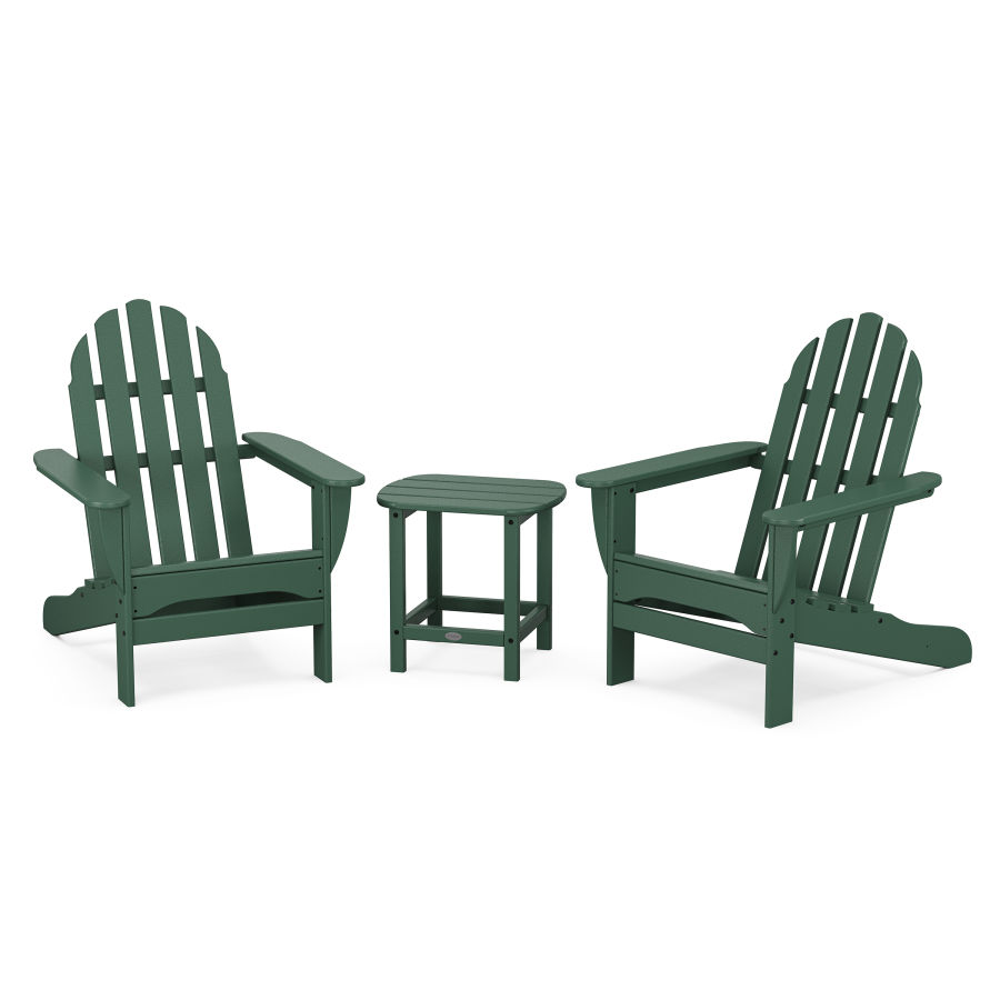POLYWOOD Classic Adirondack 3-Piece Set with South Beach 18" Side Table in Green