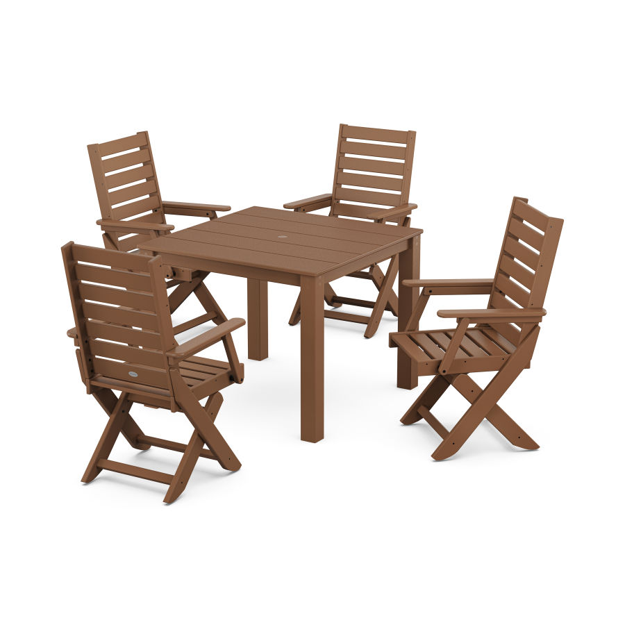 POLYWOOD Captain Folding Chair 5-Piece Parsons Dining Set in Teak