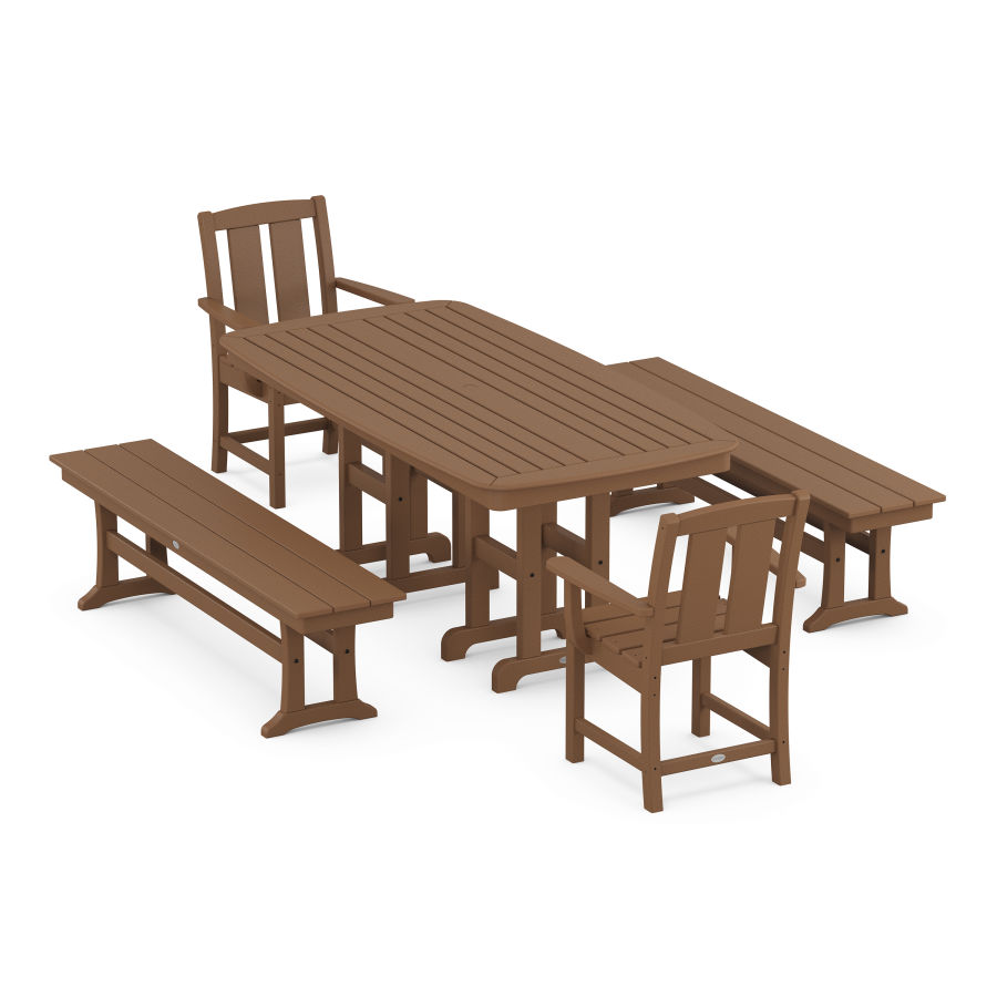POLYWOOD Mission 5-Piece Dining Set with Benches in Teak