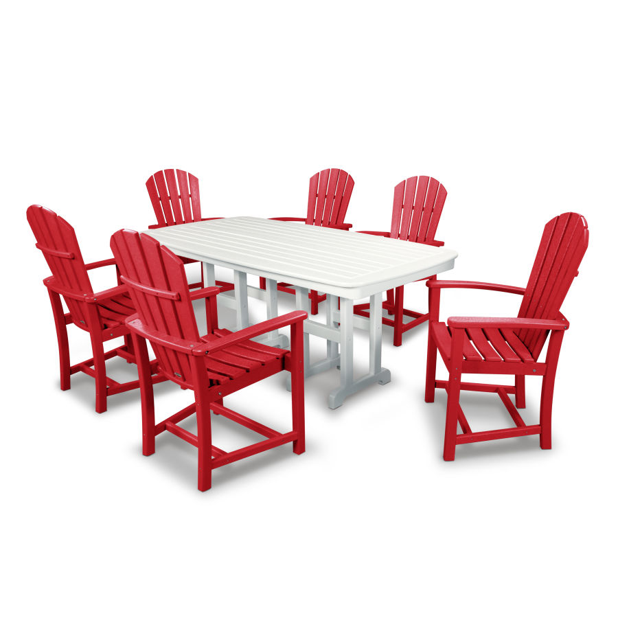 POLYWOOD Palm Coast 7-Piece Dining Set in Sunset Red / White