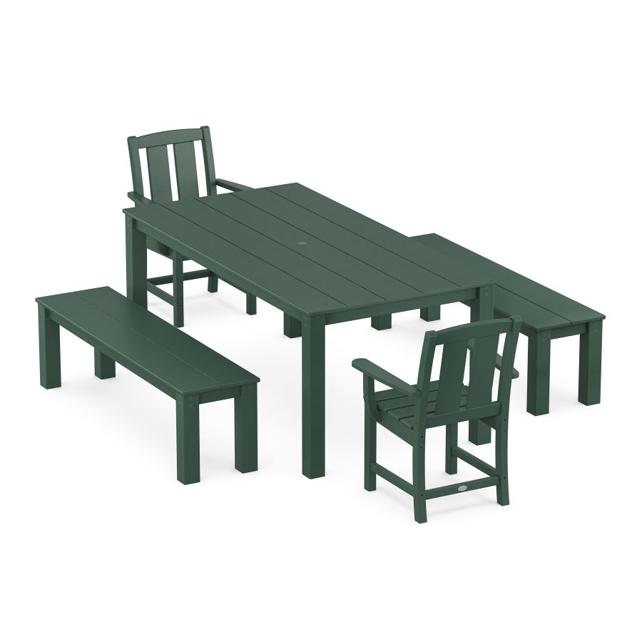 POLYWOOD Mission 5-Piece Parsons Dining Set with Benches in Green