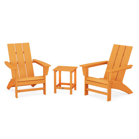 Modern 3-Piece Adirondack Set with Long Island 18" Side Table in Tangerine