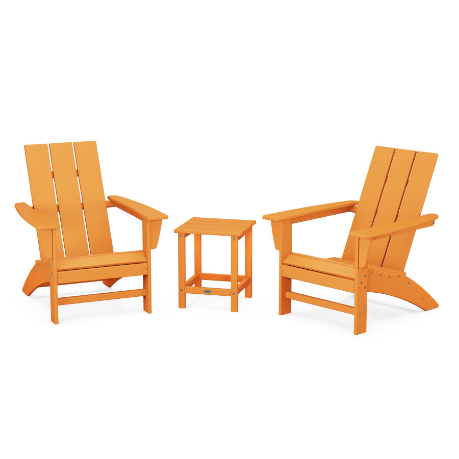 POLYWOOD Modern 3-Piece Adirondack Set with Long Island 18" Side Table in Tangerine