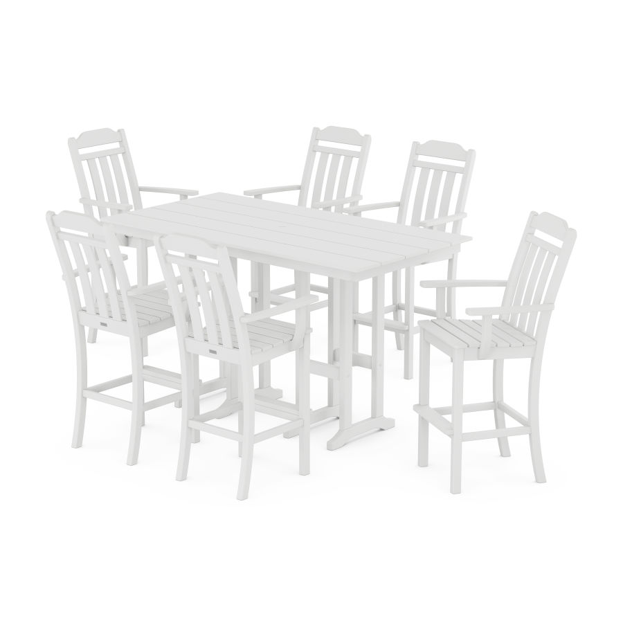 POLYWOOD Country Living Arm Chair 7-Piece Farmhouse Bar Set in White