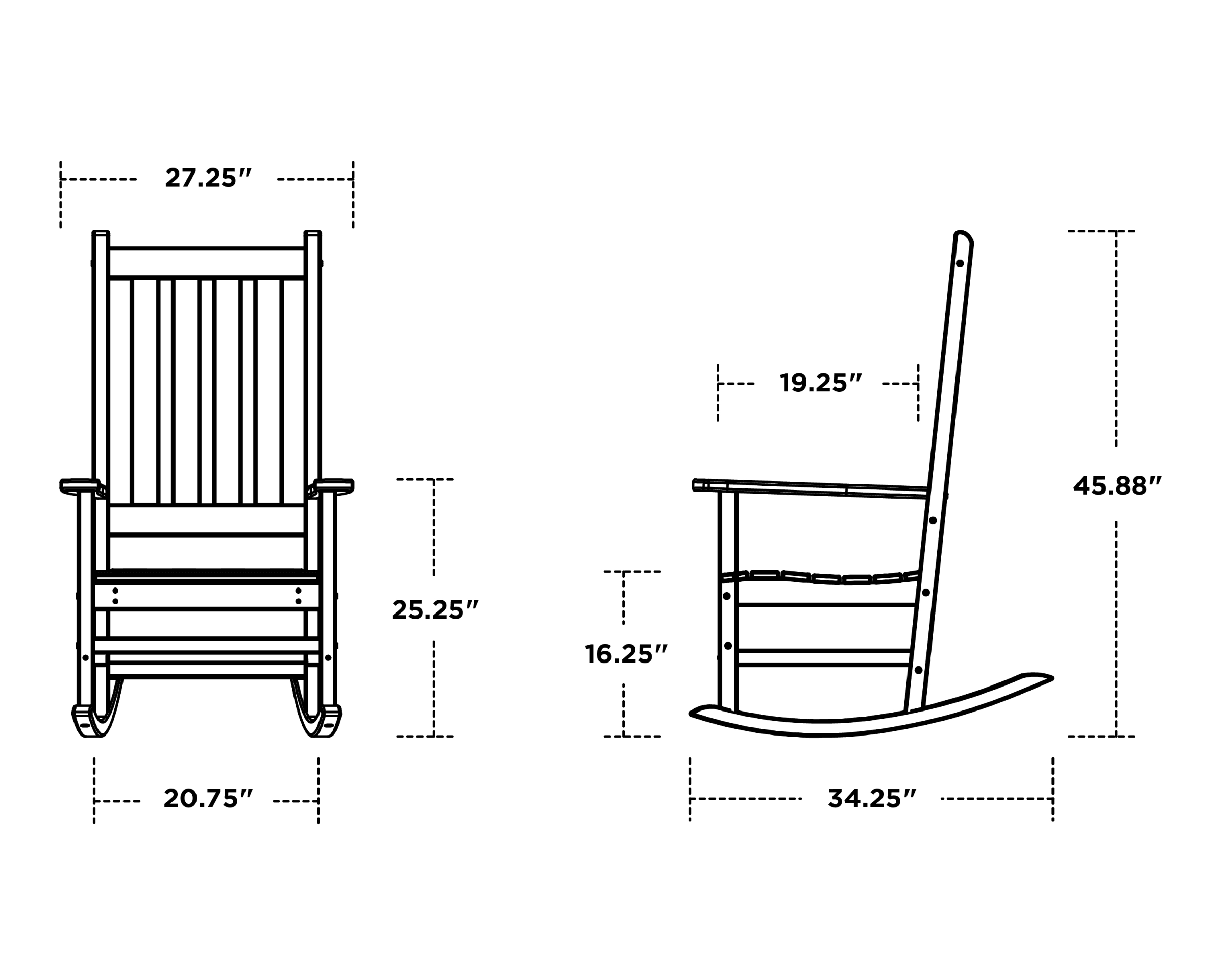 Dimensions for Vineyard Porch Rocking Chair