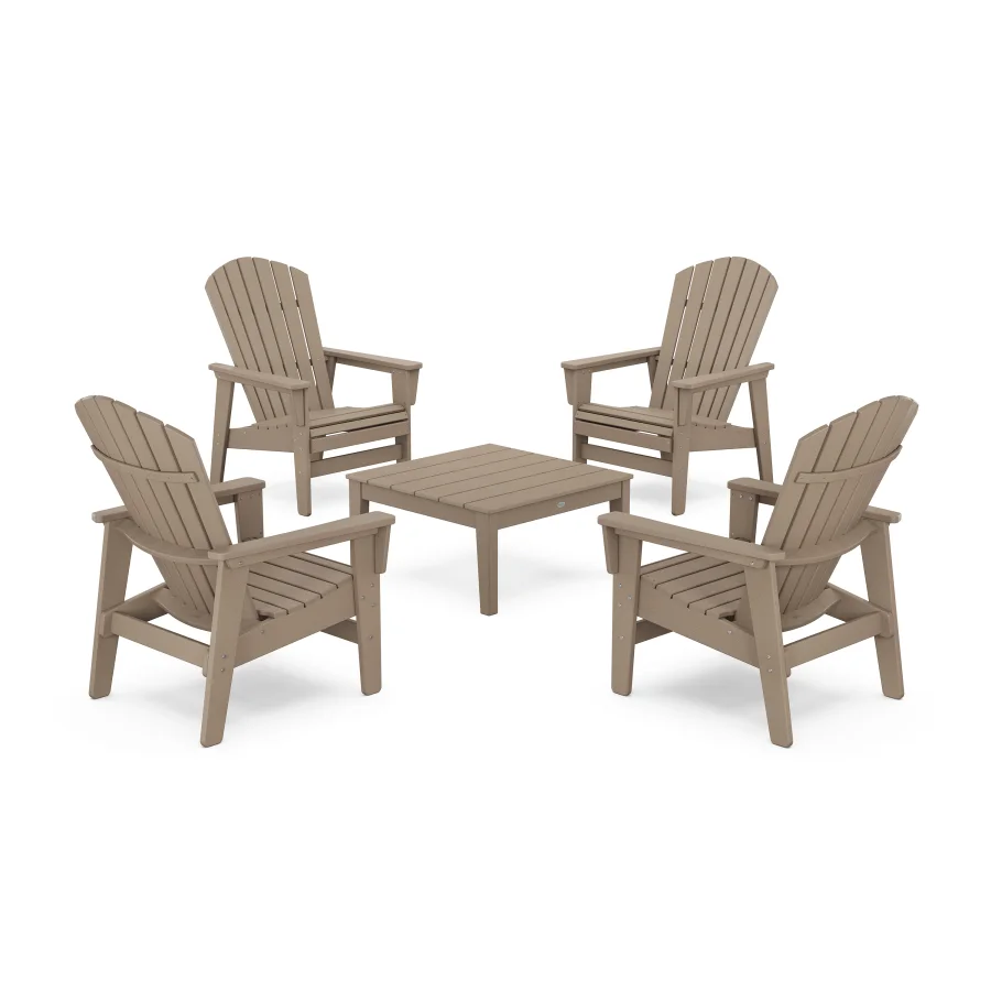 POLYWOOD 5-Piece Nautical Grand Upright Adirondack Chair Conversation Group in Vintage Sahara